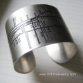 Silver Anodized Aluminum Cuff Bangles With Engraved Patterns